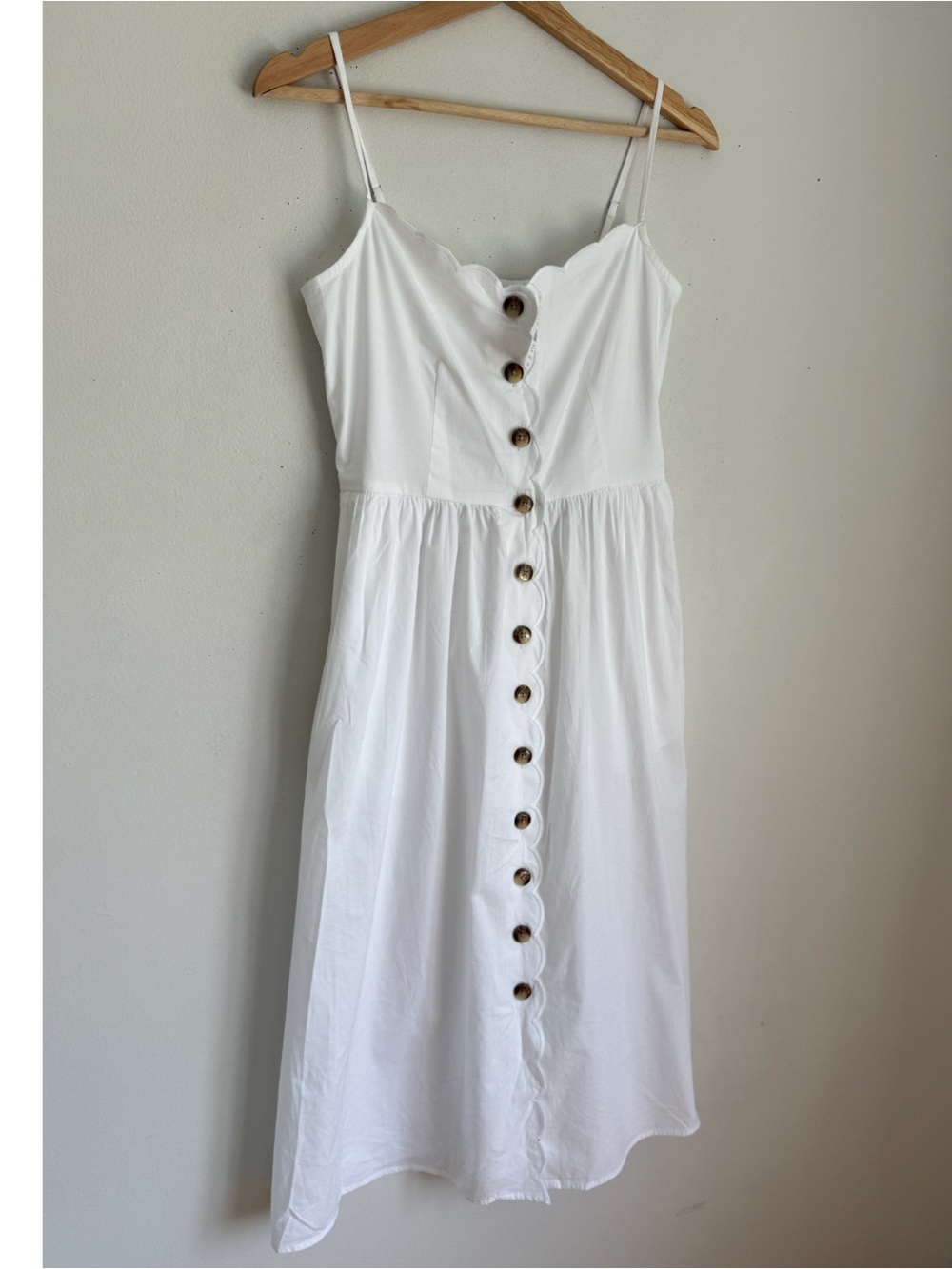 NWT J. Crew Scallop Trim Button Front Midi Dress Button Front in White - Picture 7 of 11